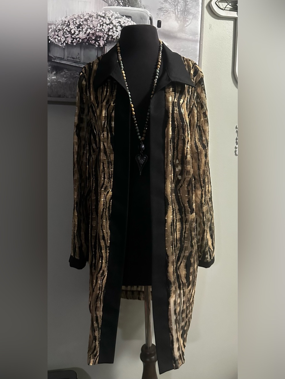 Women's Black and Gold Patterned Blazer Jacket